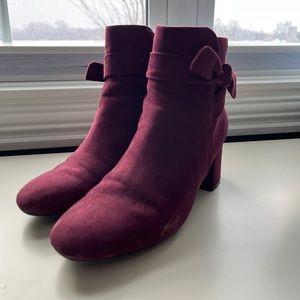 Kelly and Katie chunky heel booties, maroon suede, size 10